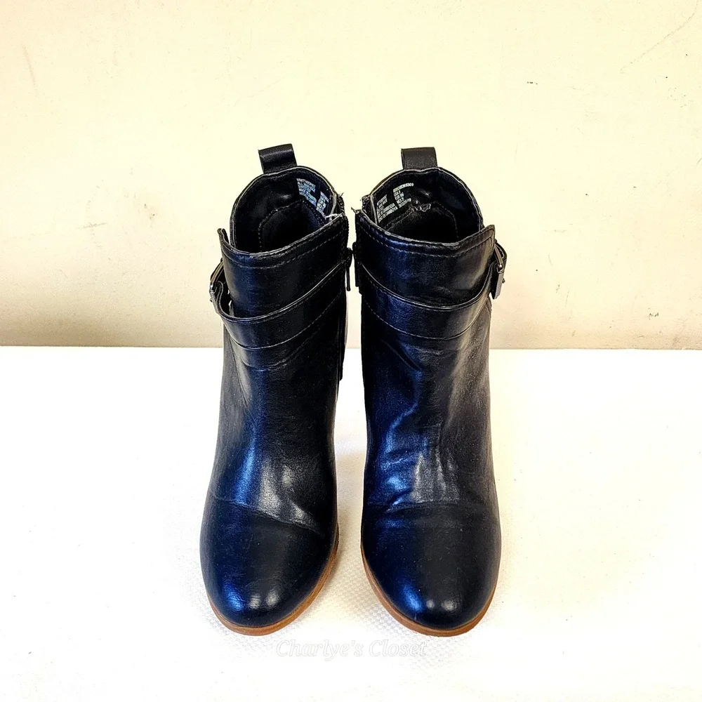 Casual Ankle Boots 8 Black Block Heel Buckle Rustic Boho Biker Mountain‎